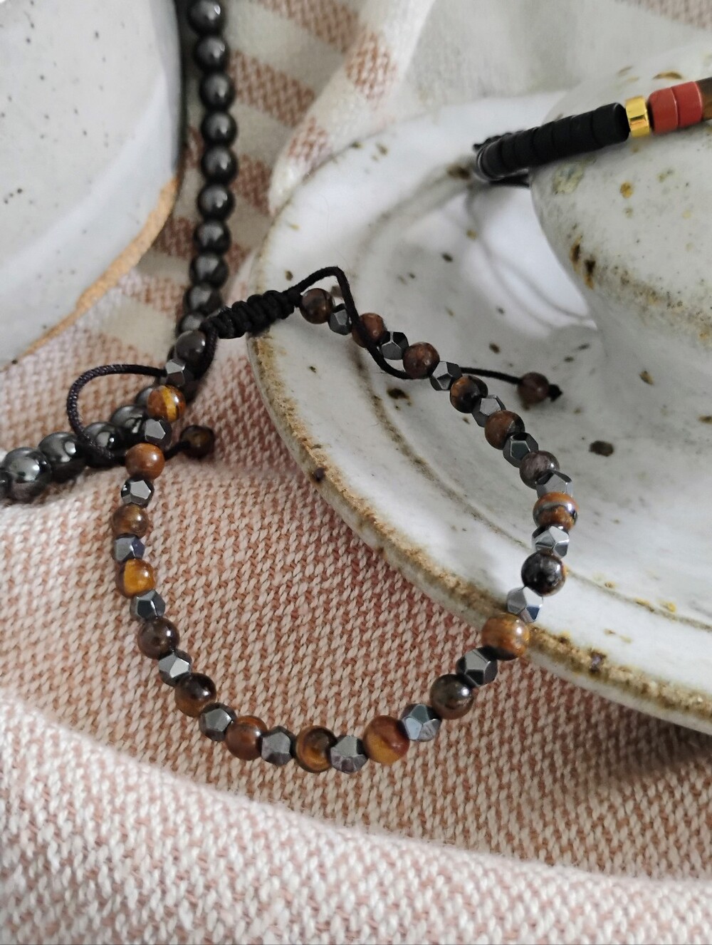 Bracelet, Boho Stone Adjustable Bracelet, Tiger Eye Gray